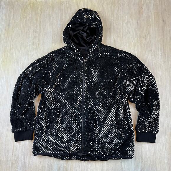 BLANK NYC Sequin Embellishment Bold Eye Catching Festival Hooded Full Zip Medium - Picture 1 of 13